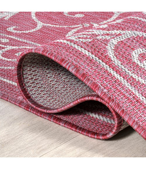 SANTA MONICA Area Rug Charleston Vintage Filigree Textured Weave Fuchsia/Light Gray 2 ft. x 8 ft. Indoor/Outdoor Runner Rug