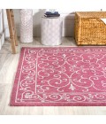 SANTA MONICA Area Rug Charleston Vintage Filigree Textured Weave Fuchsia/Light Gray 3 ft. x 5 ft. Indoor/Outdoor Area Rug
