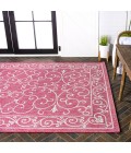 SANTA MONICA Area Rug Charleston Vintage Filigree Textured Weave Fuchsia/Light Gray 3 ft. x 5 ft. Indoor/Outdoor Area Rug