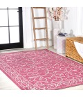 SANTA MONICA Area Rug Charleston Vintage Filigree Textured Weave Fuchsia/Light Gray 3 ft. x 5 ft. Indoor/Outdoor Area Rug