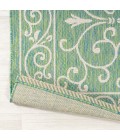 SANTA MONICA Area Rug Charleston Vintage Filigree Textured Weave Green/Ivory 5' Round Indoor/Outdoor Area Rug