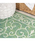 SANTA MONICA Area Rug Charleston Vintage Filigree Textured Weave Green/Ivory 5' Round Indoor/Outdoor Area Rug