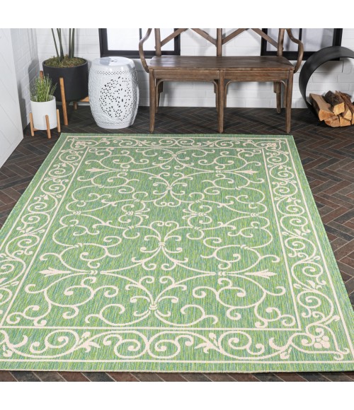SANTA MONICA Area Rug Charleston Vintage Filigree Textured Weave Green/Ivory 4 ft. x 6 ft. Indoor/Outdoor Area Rug