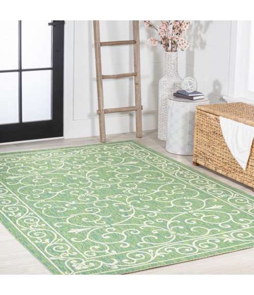 SANTA MONICA Area Rug Charleston Vintage Filigree Textured Weave Green/Ivory 4 ft. x 6 ft. Indoor/Outdoor Area Rug