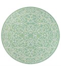SANTA MONICA Area Rug Charleston Vintage Filigree Textured Weave Green/Ivory 5' Round Indoor/Outdoor Area Rug
