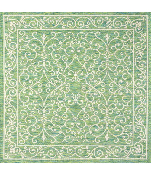Charleston Vintage Filigree Textured Weave Green/Ivory 5' Square Indoor/Outdoor Area Rug