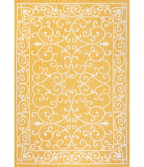 SANTA MONICA Area Rug Charleston Vintage Filigree Textured Weave Yellow/Cream 8 ft. x 10 ft. Indoor/Outdoor Area Rug