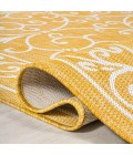 SANTA MONICA Area Rug Charleston Vintage Filigree Textured Weave Yellow/Cream 5' Square Indoor/Outdoor Area Rug