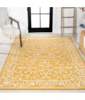 SANTA MONICA Area Rug Charleston Vintage Filigree Textured Weave Yellow/Cream 8 ft. x 10 ft. Indoor/Outdoor Area Rug