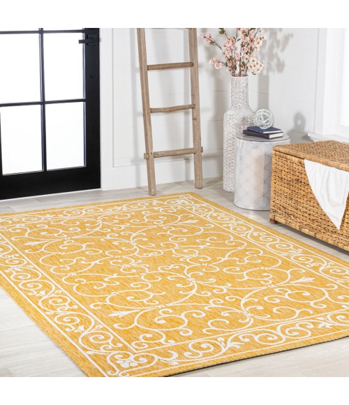 SANTA MONICA Area Rug Charleston Vintage Filigree Textured Weave Yellow/Cream 8 ft. x 10 ft. Indoor/Outdoor Area Rug