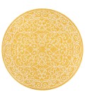 SANTA MONICA Area Rug Charleston Vintage Filigree Textured Weave Yellow/Cream 5' Round Indoor/Outdoor Area Rug