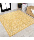 SANTA MONICA Area Rug Charleston Vintage Filigree Textured Weave Yellow/Cream 5' Square Indoor/Outdoor Area Rug