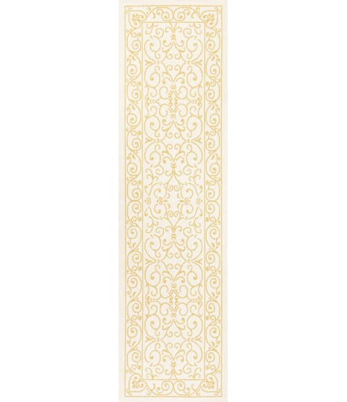 SANTA MONICA Area Rug Charleston Vintage Filigree Textured Weave Cream/Yellow 2 ft. x 10 ft. Indoor/Outdoor Runner Rug