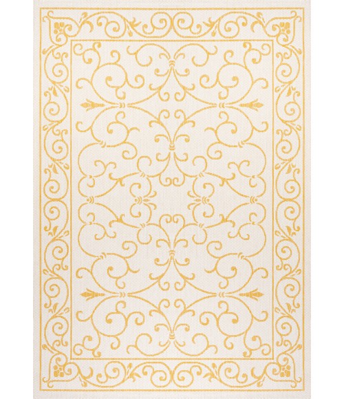 SANTA MONICA Area Rug Charleston Vintage Filigree Textured Weave Cream/Yellow 4 ft. x 6 ft. Indoor/Outdoor Area Rug