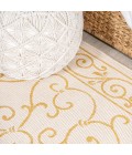 SANTA MONICA Area Rug Charleston Vintage Filigree Textured Weave Cream/Yellow 5' Square Indoor/Outdoor Area Rug