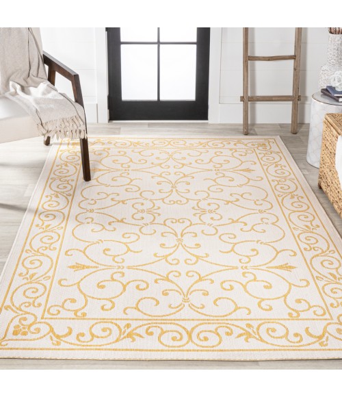 SANTA MONICA Area Rug Charleston Vintage Filigree Textured Weave Cream/Yellow 4 ft. x 6 ft. Indoor/Outdoor Area Rug