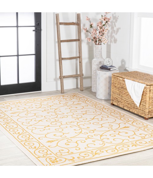 SANTA MONICA Area Rug Charleston Vintage Filigree Textured Weave Cream/Yellow 4 ft. x 6 ft. Indoor/Outdoor Area Rug