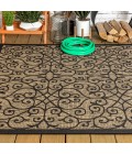 SANTA MONICA Area Rug Madrid Vintage Filigree Textured Weave Black/Khaki 9 ft. x 12 ft. Indoor/Outdoor Area Rug