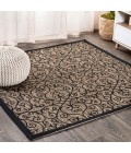 SANTA MONICA Area Rug Madrid Vintage Filigree Textured Weave Black/Khaki 5' Square Indoor/Outdoor Area Rug