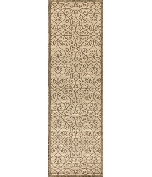 Madrid Vintage Filigree Textured Weave Beige/Brown 2 ft. x 10 ft. Indoor/Outdoor Runner Rug