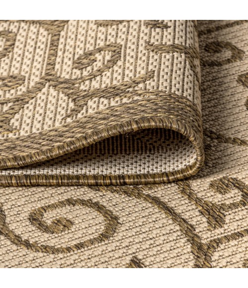 Madrid Vintage Filigree Textured Weave Beige/Brown 2 ft. x 10 ft. Indoor/Outdoor Runner Rug