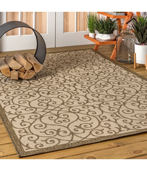 Madrid Vintage Filigree Textured Weave Beige/Brown 9 ft. x 12 ft. Indoor/Outdoor Area Rug
