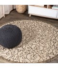 Madrid Vintage Filigree Textured Weave Beige/Brown 5' Round Indoor/Outdoor Area Rug