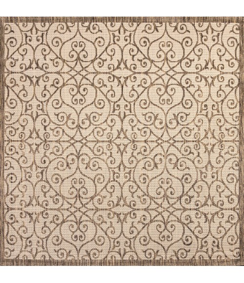 Madrid Vintage Filigree Textured Weave Beige/Brown 5' Square Indoor/Outdoor Area Rug