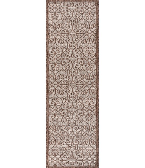 SANTA MONICA Area Rug Madrid Vintage Filigree Textured Weave Taupe/Espresso 2 ft. x 10 ft. Indoor/Outdoor Runner Rug