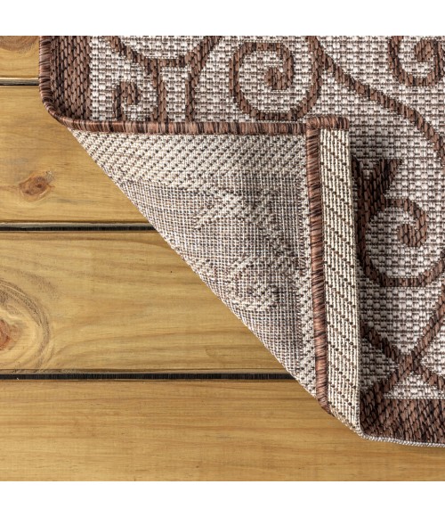 SANTA MONICA Area Rug Madrid Vintage Filigree Textured Weave Taupe/Espresso 3 ft. x 5 ft. Indoor/Outdoor Area Rug