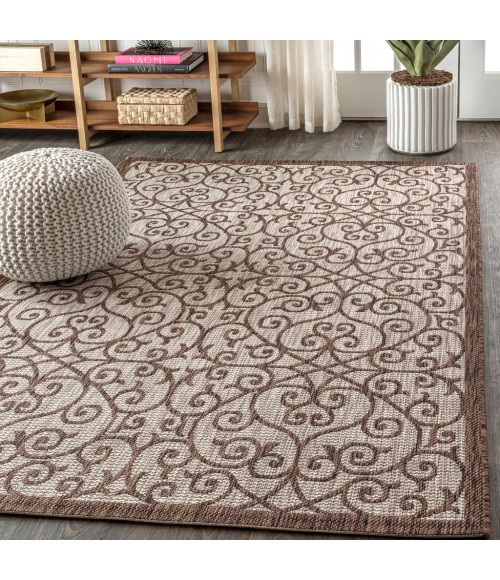 SANTA MONICA Area Rug Madrid Vintage Filigree Textured Weave Taupe/Espresso 3 ft. x 5 ft. Indoor/Outdoor Area Rug