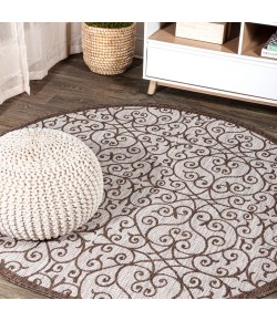 Jonathany Santa Monica SMB107C Taupe/Espresso Area Rug 5 ft. 3 in. X 5 ft. 3 in. Round
