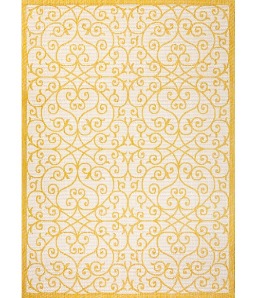 SANTA MONICA Area Rug Madrid Vintage Filigree Textured Weave Cream/Yellow 8 ft. x 10 ft. Indoor/Outdoor Area Rug