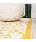 SANTA MONICA Area Rug Madrid Vintage Filigree Textured Weave Cream/Yellow 2 ft. x 10 ft. Indoor/Outdoor Runner Rug
