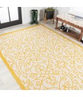 SANTA MONICA Area Rug Madrid Vintage Filigree Textured Weave Cream/Yellow 8 ft. x 10 ft. Indoor/Outdoor Area Rug