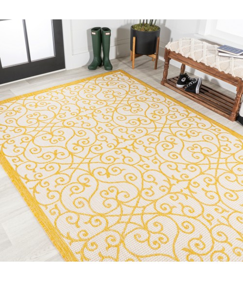 SANTA MONICA Area Rug Madrid Vintage Filigree Textured Weave Cream/Yellow 8 ft. x 10 ft. Indoor/Outdoor Area Rug