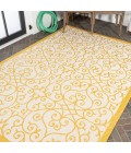 SANTA MONICA Area Rug Madrid Vintage Filigree Textured Weave Cream/Yellow 8 ft. x 10 ft. Indoor/Outdoor Area Rug