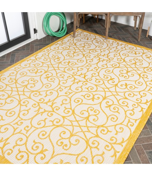 SANTA MONICA Area Rug Madrid Vintage Filigree Textured Weave Cream/Yellow 8 ft. x 10 ft. Indoor/Outdoor Area Rug