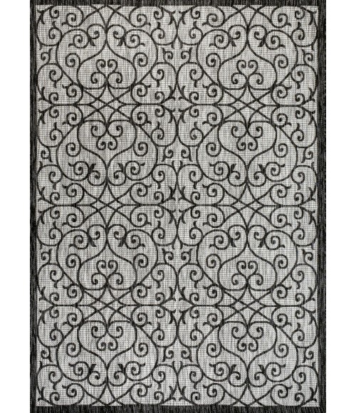 SANTA MONICA Area Rug Madrid Vintage Filigree Textured Weave Light Gray/Black 3 ft. x 5 ft. Indoor/Outdoor Area Rug