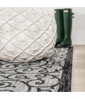 SANTA MONICA Area Rug Madrid Vintage Filigree Textured Weave Light Gray/Black 5' Square Indoor/Outdoor Area Rug