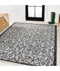 SANTA MONICA Area Rug Madrid Vintage Filigree Textured Weave Light Gray/Black 3 ft. x 5 ft. Indoor/Outdoor Area Rug