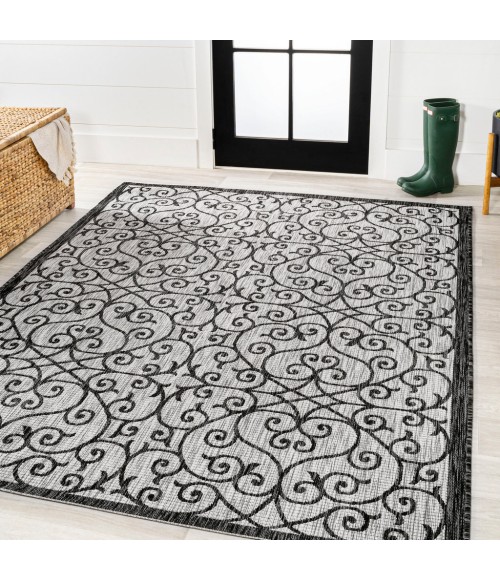 SANTA MONICA Area Rug Madrid Vintage Filigree Textured Weave Light Gray/Black 3 ft. x 5 ft. Indoor/Outdoor Area Rug