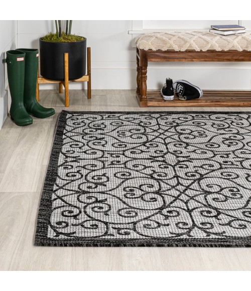 SANTA MONICA Area Rug Madrid Vintage Filigree Textured Weave Light Gray/Black 3 ft. x 5 ft. Indoor/Outdoor Area Rug