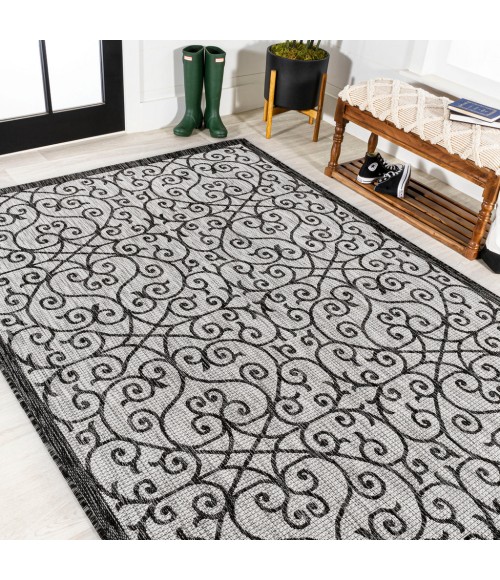 SANTA MONICA Area Rug Madrid Vintage Filigree Textured Weave Light Gray/Black 3 ft. x 5 ft. Indoor/Outdoor Area Rug