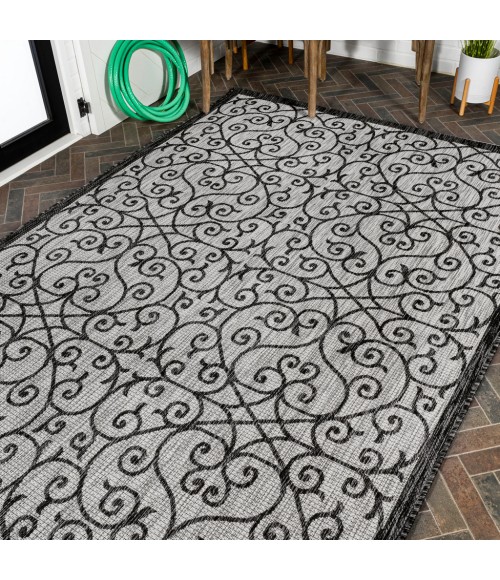 SANTA MONICA Area Rug Madrid Vintage Filigree Textured Weave Light Gray/Black 3 ft. x 5 ft. Indoor/Outdoor Area Rug