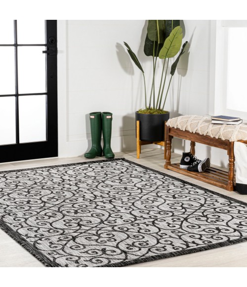 SANTA MONICA Area Rug Madrid Vintage Filigree Textured Weave Light Gray/Black 3 ft. x 5 ft. Indoor/Outdoor Area Rug