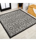SANTA MONICA Area Rug Madrid Vintage Filigree Textured Weave Light Gray/Black 5' Square Indoor/Outdoor Area Rug