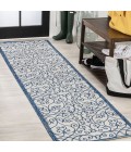 SANTA MONICA Area Rug Madrid Vintage Filigree Textured Weave Blue/Cream 2 ft. x 8 ft. Indoor/Outdoor Runner Rug