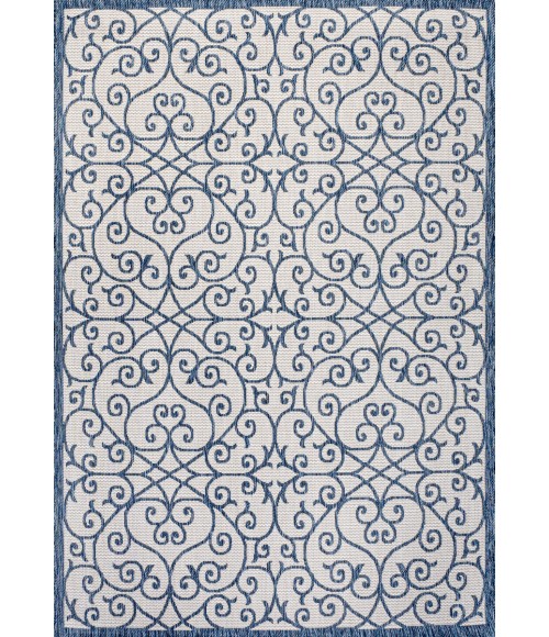 SANTA MONICA Area Rug Madrid Vintage Filigree Textured Weave Blue/Cream 8 ft. x 10 ft. Indoor/Outdoor Area Rug
