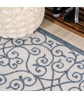 SANTA MONICA Area Rug Madrid Vintage Filigree Textured Weave Blue/Cream 5' Square Indoor/Outdoor Area Rug